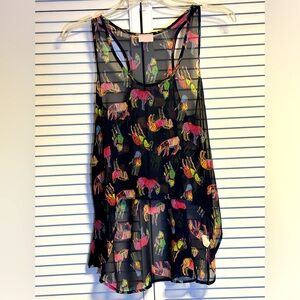Audrey 3+1 Sheer Zebra Print Hi Lo Tank Size S